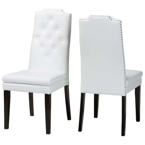 Baxton Studio White Faux Leather Button-Tufted Nail heads Trim Dining Chair 120-6601 - main